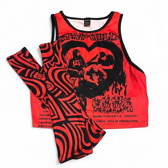 Punk Royal Tops - punk rock tank top with heart print arm warmers